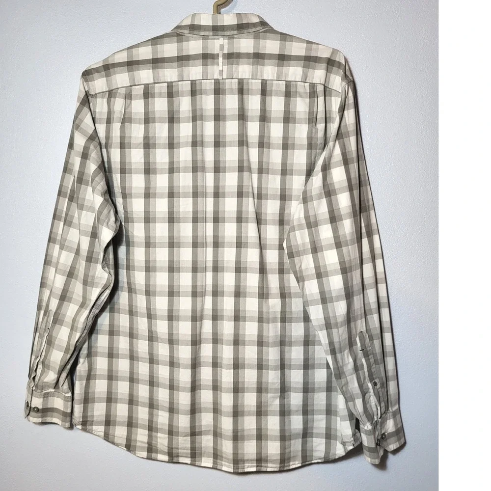 Banana Republic Mens Grey White Plaid Cotton Button Up Shirt XL 17-17 1/2 Preppy